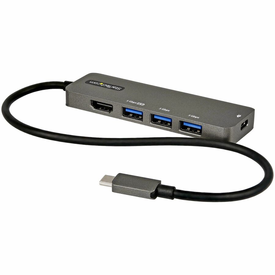 StarTech USB C Multiport Adapter, USB-C to HDMI 4K 60Hz (HDR10), 100W PD Pass-Through, 4xUSB 3.0, USB Type-C Mini Dock, 12" Long Cable