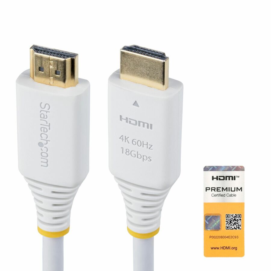 StarTech 6ft (1.8m) Premium Certified High Speed HDMI Cable, 4K 60Hz/1440p 144Hz, 18Gbps, UHD HDMI 2.0 Cord, TPE Jacket, White