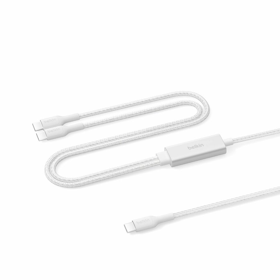 Belkin BoostCharge Pro Braided USB-C to Dual USB-C Cable 140W, White, 5ft/1.5m