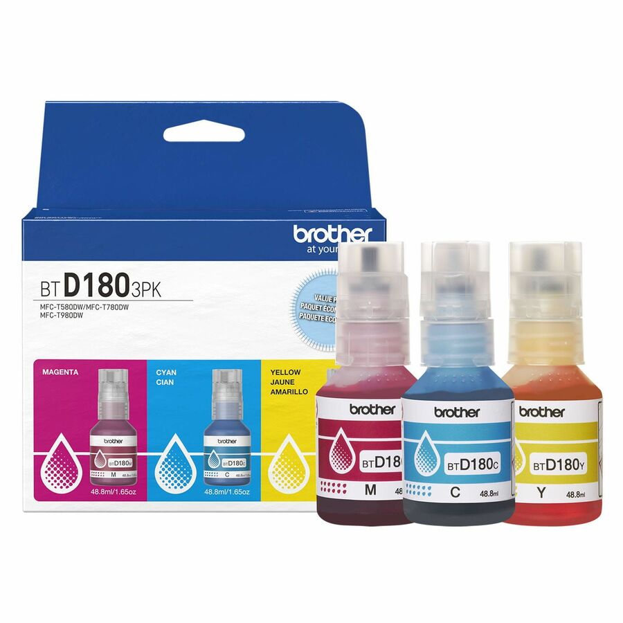 Brother Genuine BTD1803PK 3-Pack High Yield Cyan, Magenta, and Yellow Ink Bottles