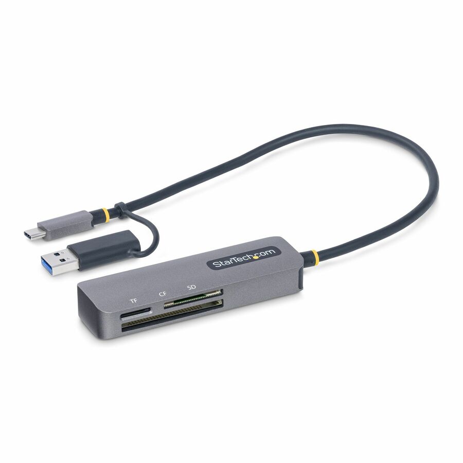 StarTech USB 3.0 Multi-Media Memory Card Reader, SD/microSD/CompactFlash, USB-C 5Gbps External Card Reader with Attached USB-A Adapter