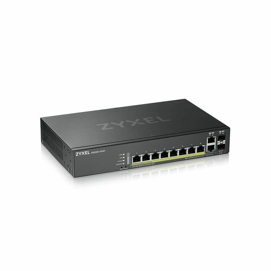 ZYXEL GS2220-10HP 8-Port Gigabit L2+ Managed and Nebula Pro Cloud Managed Switch | 8 PoE+ Ports at 180W with 2 SFP Uplinks