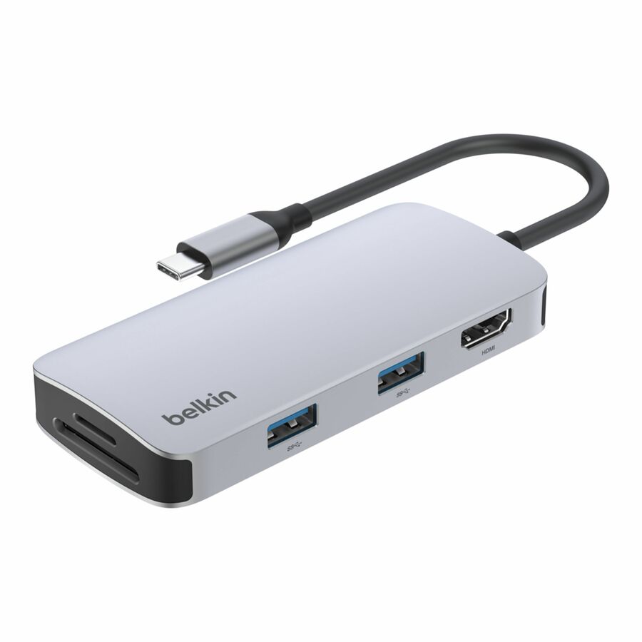 Belkin 5-Port USB-C Hub - USB-C to 2xUSB-A, 1x4K HDMI, 1xSD Reader, 1xMicroSD Reader - 5Gbps - Docking Station - Grey