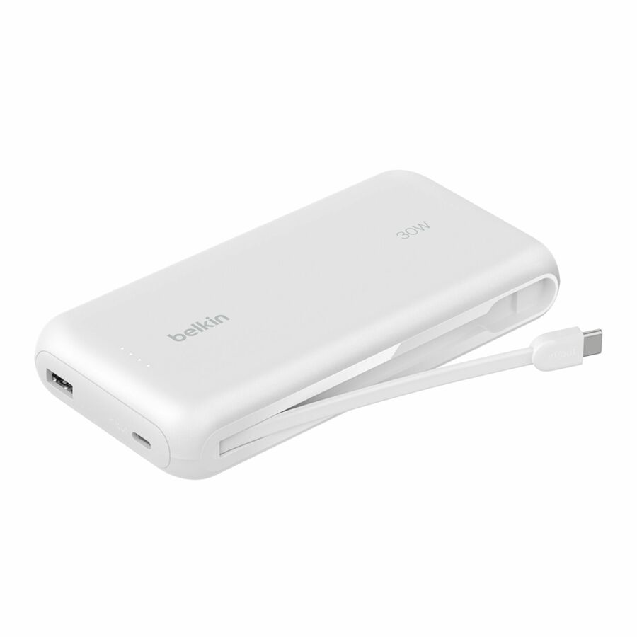 Belkin 30W 2-port Power Bank w/ Integrated USB-C Cable - 20K mAh - 1xUSB-A, 1xUSB-C - Portable Charger - White