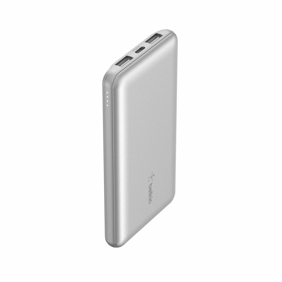 Belkin 15W 3-port USB Power Bank - 10K mAh - 2xUSB-A (12W), 1xUSB-C (15W) - Portable Charger - w/ USB-A to USB-C Cable - Silver