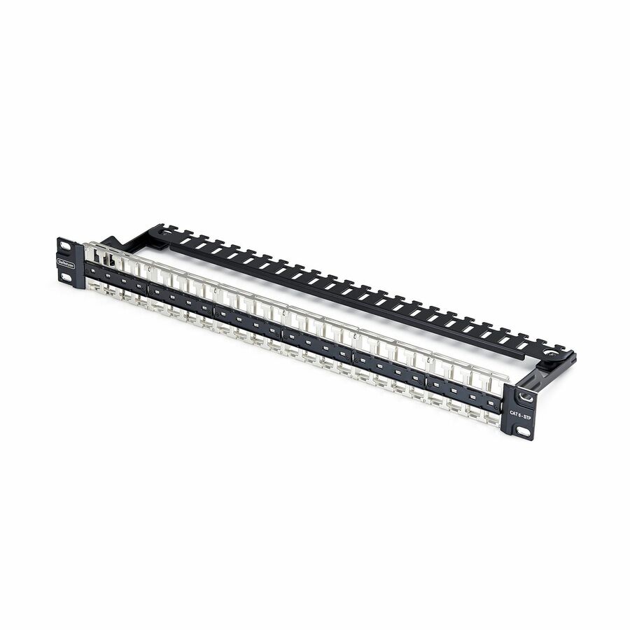 StarTech 48 Port 1U Blank Keystone Patch Panel with Cable Management Bar, Rackmount Cat6 Patch Panel for RJ45 STP Network Jacks