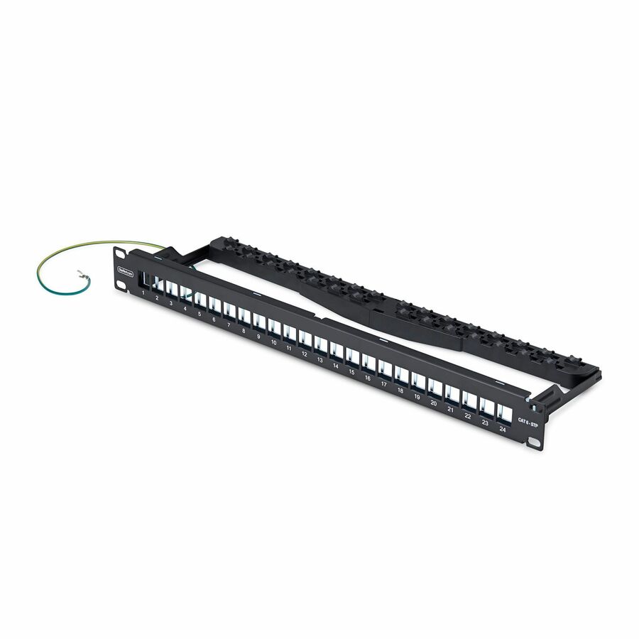 StarTech 24 Port 1U Blank Keystone Patch Panel with Cable Management Bar, Rackmount Cat6 Patch Panel for RJ45 STP Network Jacks