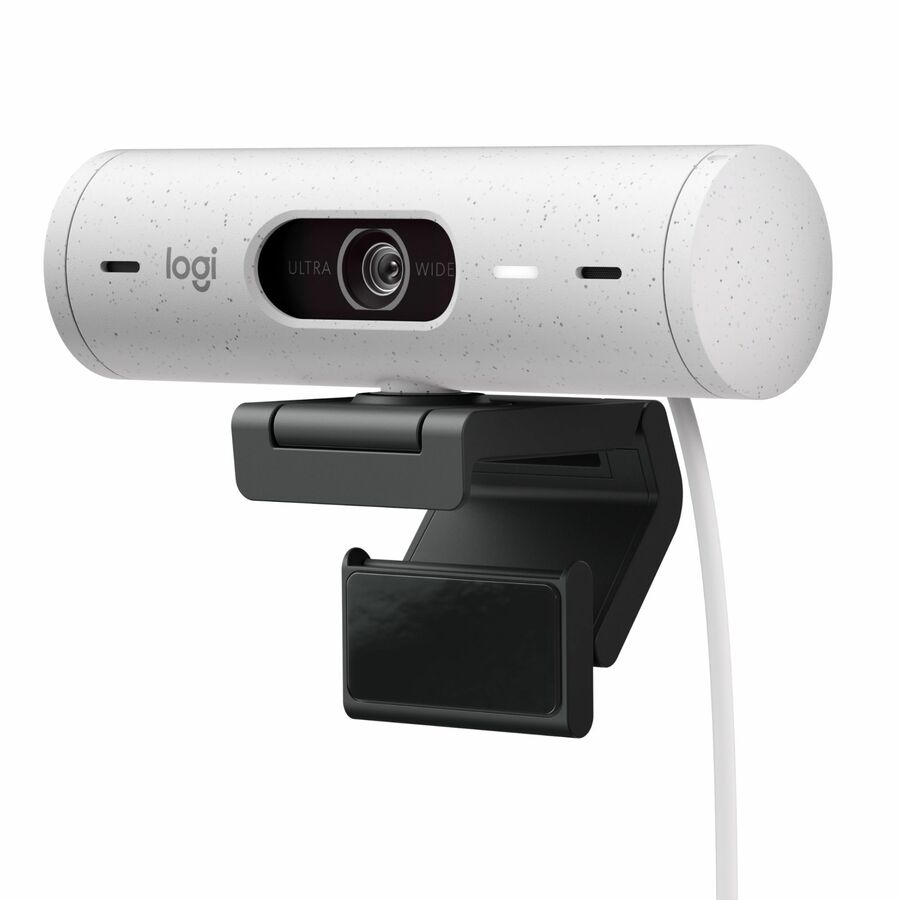 Logitech Brio 500 Full HD webcam, auto framing, noise-reducing mics, privacy shutter, streaming & video calling, Off-white