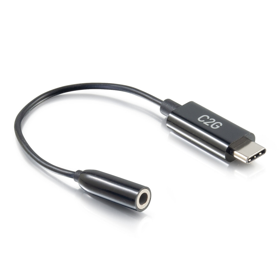 C2G USB-C to AUX Adapter Converter - 3.5mm, Supports High Resolution Audio, Black