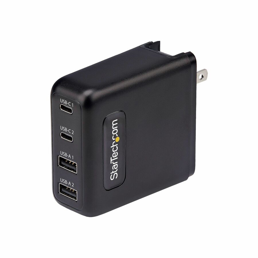 StarTech 100W USB-C Wall Charger, 2x USB-C, 2x USB-A, Quick Charging Portable GaN Power Adapter, PD 3.0