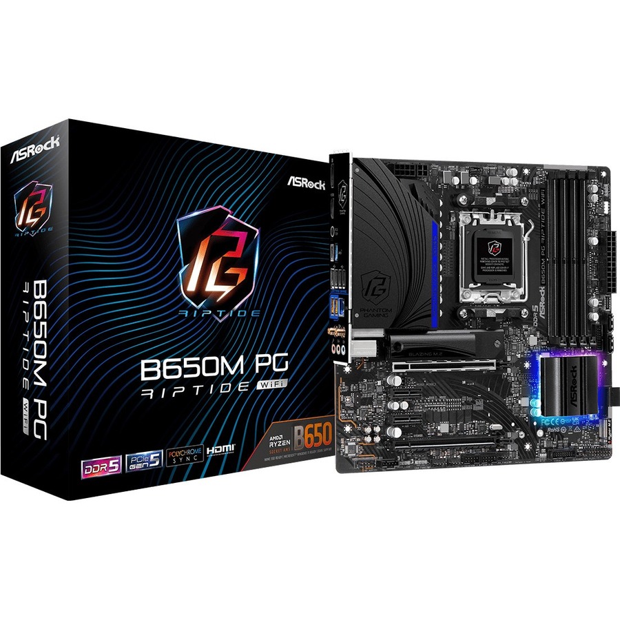 ASRock B650M PG RIPTIDE WIFI Gaming Desktop Motherboard - AMD B650 Chipset - Socket AM5 - Micro ATX