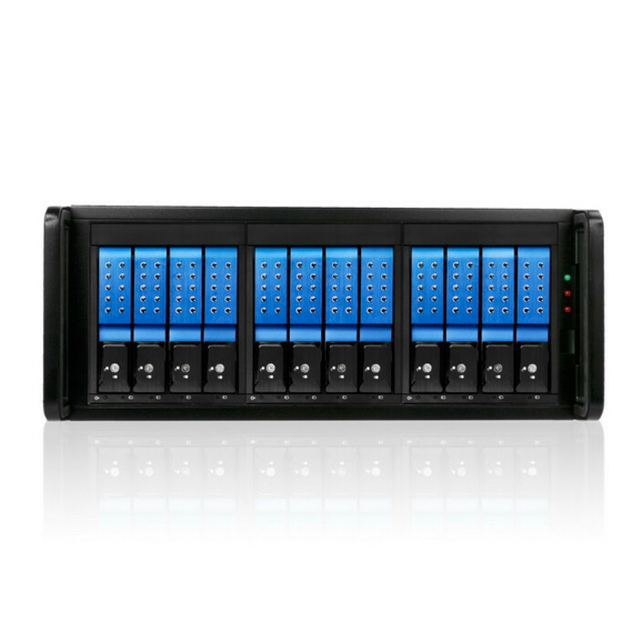 RAIDage JAGE412HDBL-DE Drive Enclosure 12Gb/s SAS, SATA/600 - Mini-SAS HD Host Interface - 4U Rack-mountable - Black, Blue
