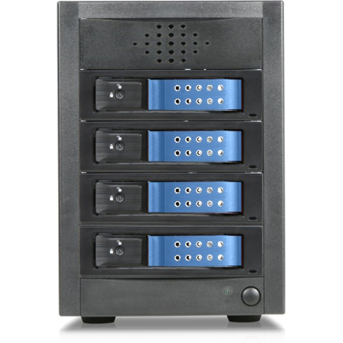 RAIDage JAGE5BT4HDBL-DE Drive Enclosure 12Gb/s SAS, SATA/600 - Mini-SAS HD Host Interface Tower - Black, Blue