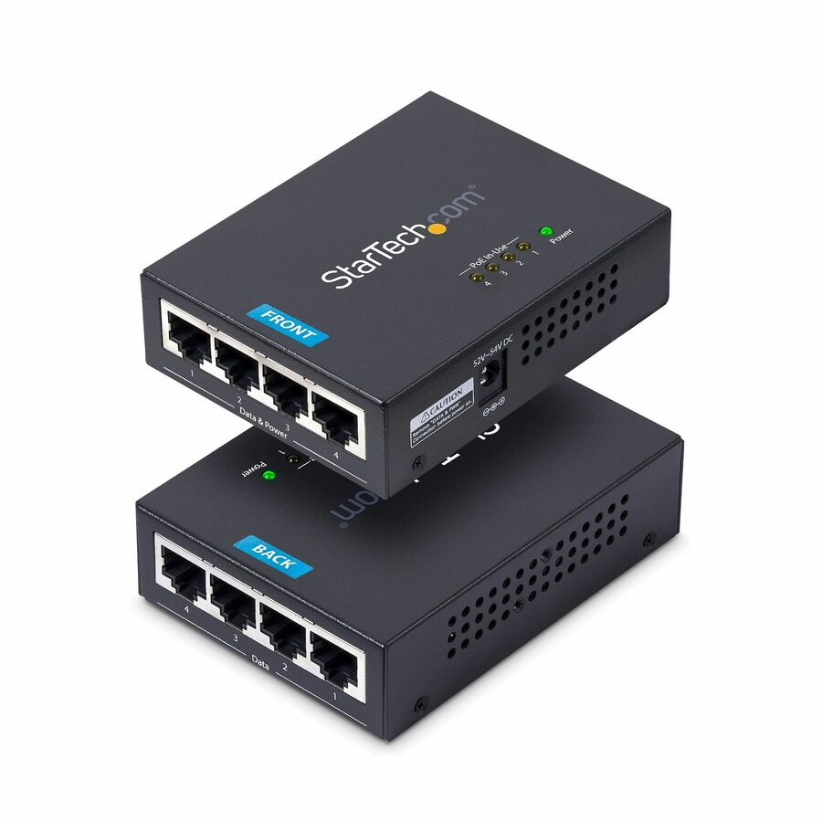 StarTech 4-Port Gigabit Midspan, PoE+ Injector, 802.3at & 802.3af, Wall-Mountable Power over Ethernet Midspan, TAA Compliant