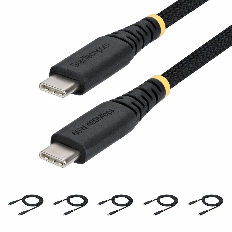 StarTech 5-Pack 3ft (91cm) USB-C Charging Cable, 60W (3A) PD, Dual-Layer Braided Nylon/TPE Jacket, Rugged USB C Charger Cord