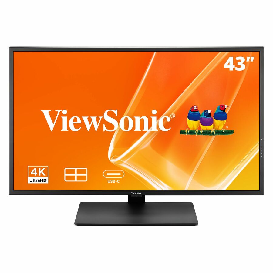 ViewSonic VX4381U-4K 43 Inch 4K Monitor, with HDR10 for Seamless Home and Office Entertainment, Multi-Picture Support for 4 Simultaneous Inputs, 65W USB-C, HDMI, and DisplayPort Inputs