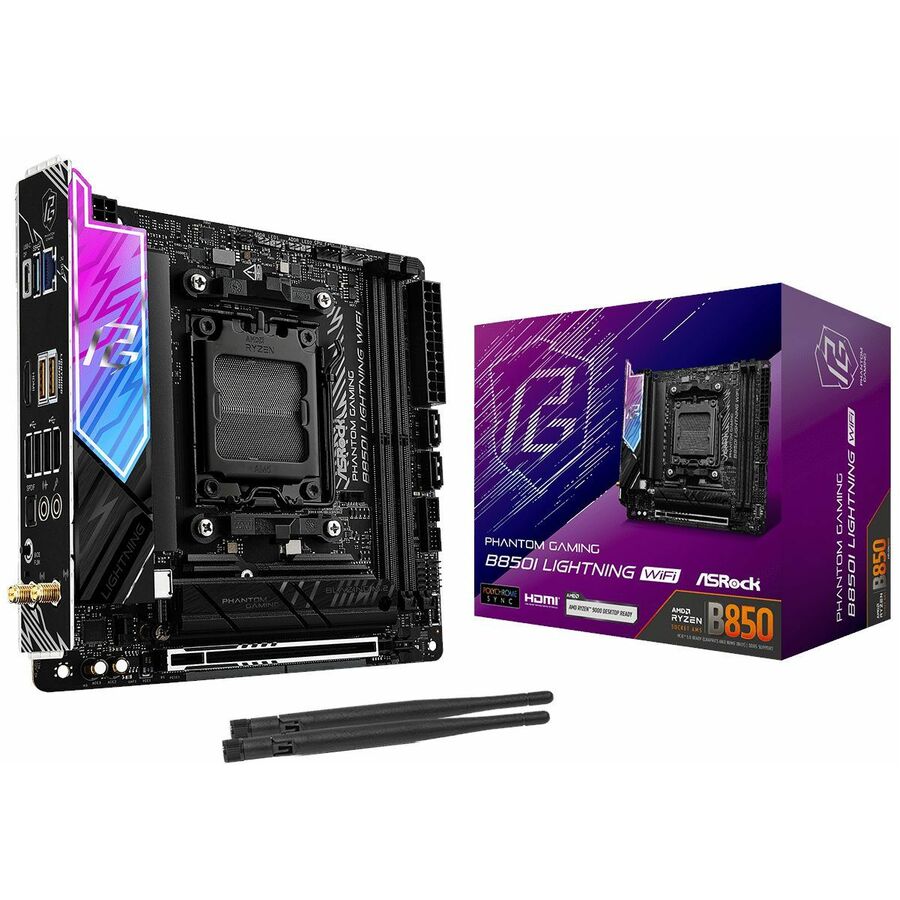 Phantom Gaming B850I Lightning WiFi Gaming Desktop Motherboard - AMD B850 Chipset - Socket AM5 - Mini ITX