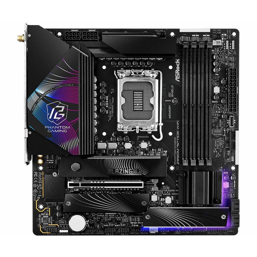 Phantom Gaming Z890M Riptide WiFi Gaming Desktop Motherboard - Intel Z890 Chipset - Socket LGA-1851 - Micro ATX