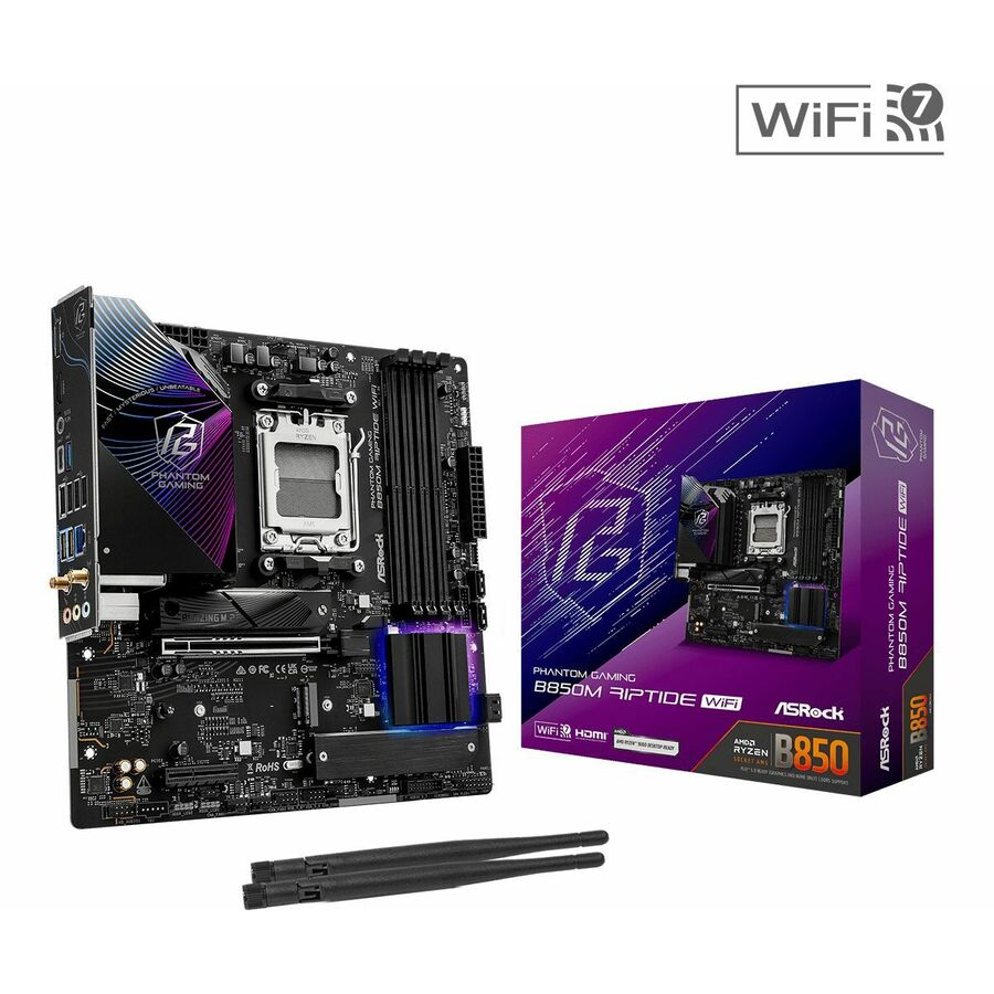 Phantom Gaming B850M Riptide WiFi Gaming Desktop Motherboard - AMD B850 Chipset - Socket AM5 - Micro ATX