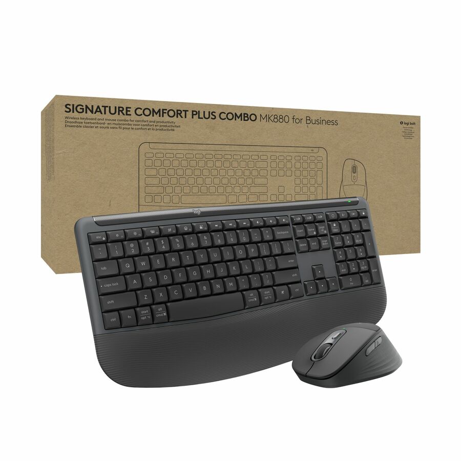 Logitech Signature Comfort Plus Combo MK880 for Business, Full-Size Wireless Keyboard and Mouse with Palm Rest, Silent Clicks, Secure Receiver, Bluetooth, Windows/macOS