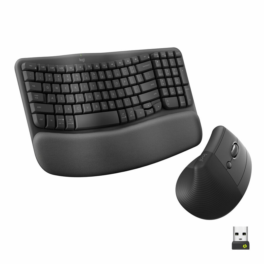 Logitech Wave Keys & Lift Vertical Mouse - Ergonomic Wireless Keyboard and Mouse Combo - with Cushioned Palm Rest (Graphite)