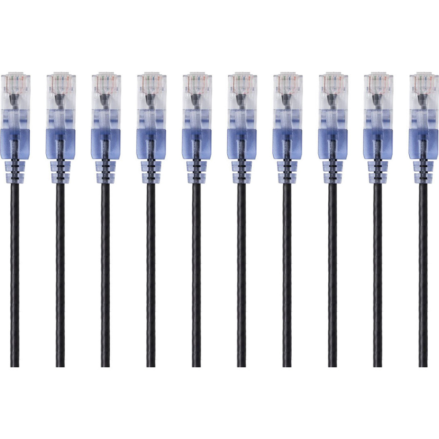 Monoprice 10-Pack, SlimRun Cat6A Ethernet Network Patch Cable, 7ft Black