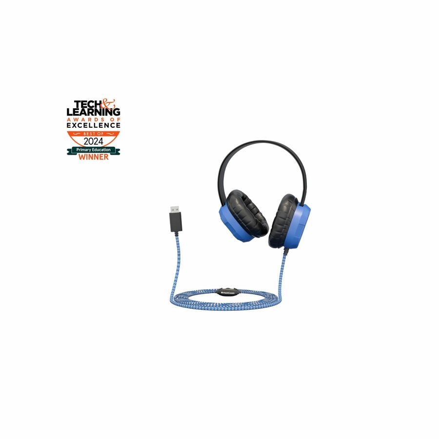 MAXCases Extreme Headset w/braided cable, inline volume control and built-in microphone w/USB-A connector (Blue)
