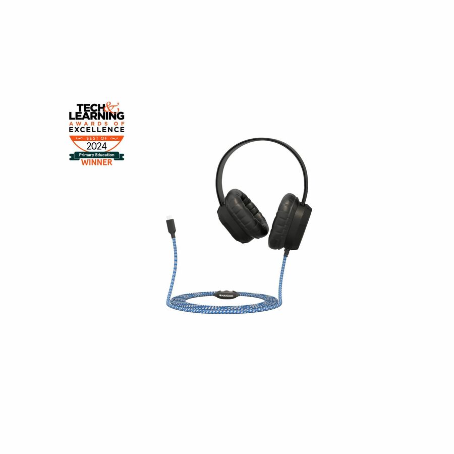 MAXCases Extreme Headset w/braided cable, inline volume control and built-in microphone w/USB-C connector (Black)