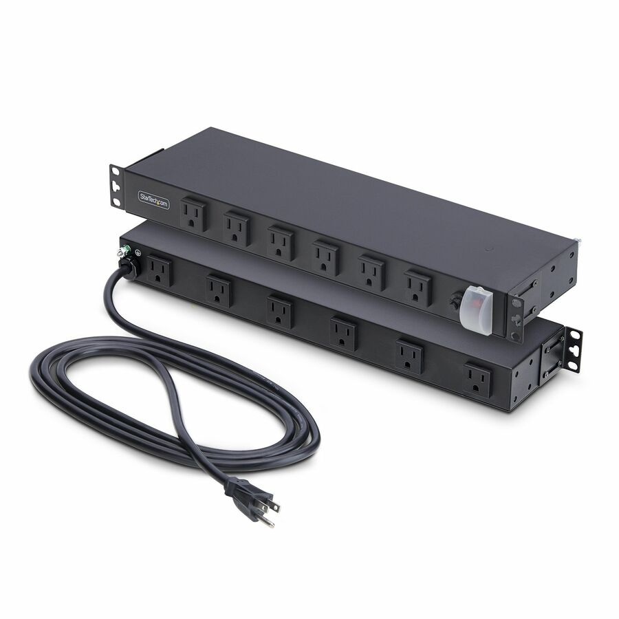 StarTech 12-Outlet Rackmount PDU, 1U Server Power Strip, Wide-Spaced Right-Angle Ports, Mounted Power Distribution Unit for 19in Racks