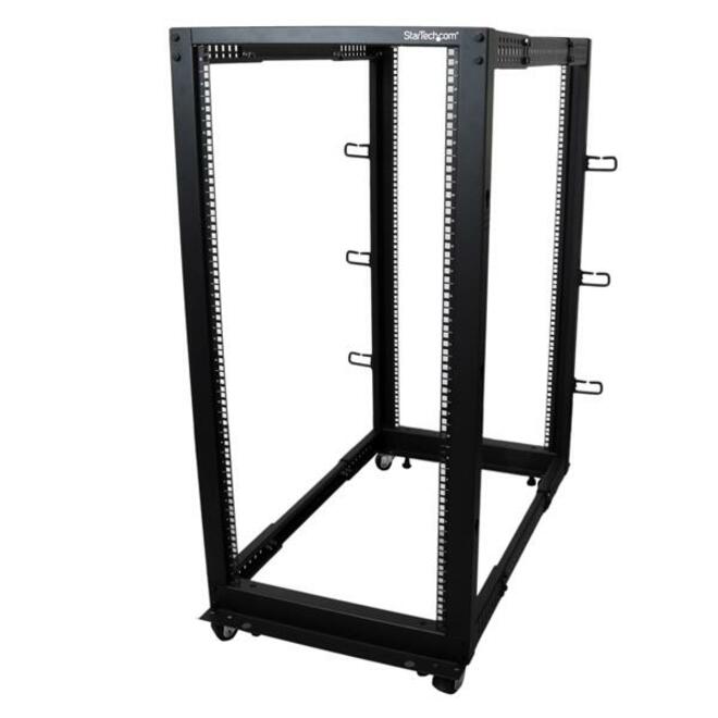 StarTech 4-Post 25U Mobile Open Frame Server Rack, 19in Network Rack with Casters, Rolling Rack for Computer/AV/Data/IT Equipment