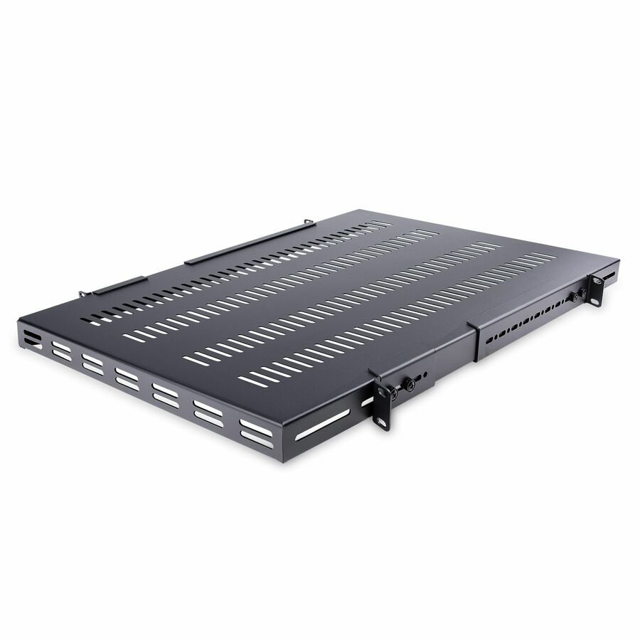 StarTech 1U 4-Post 19.5 to 38in Adjustable Mounting Depth Vented Rack Mount Shelf - Heavy Duty Fixed Rack Shelf - 330lbs / 150kg - 27.5in Deep
