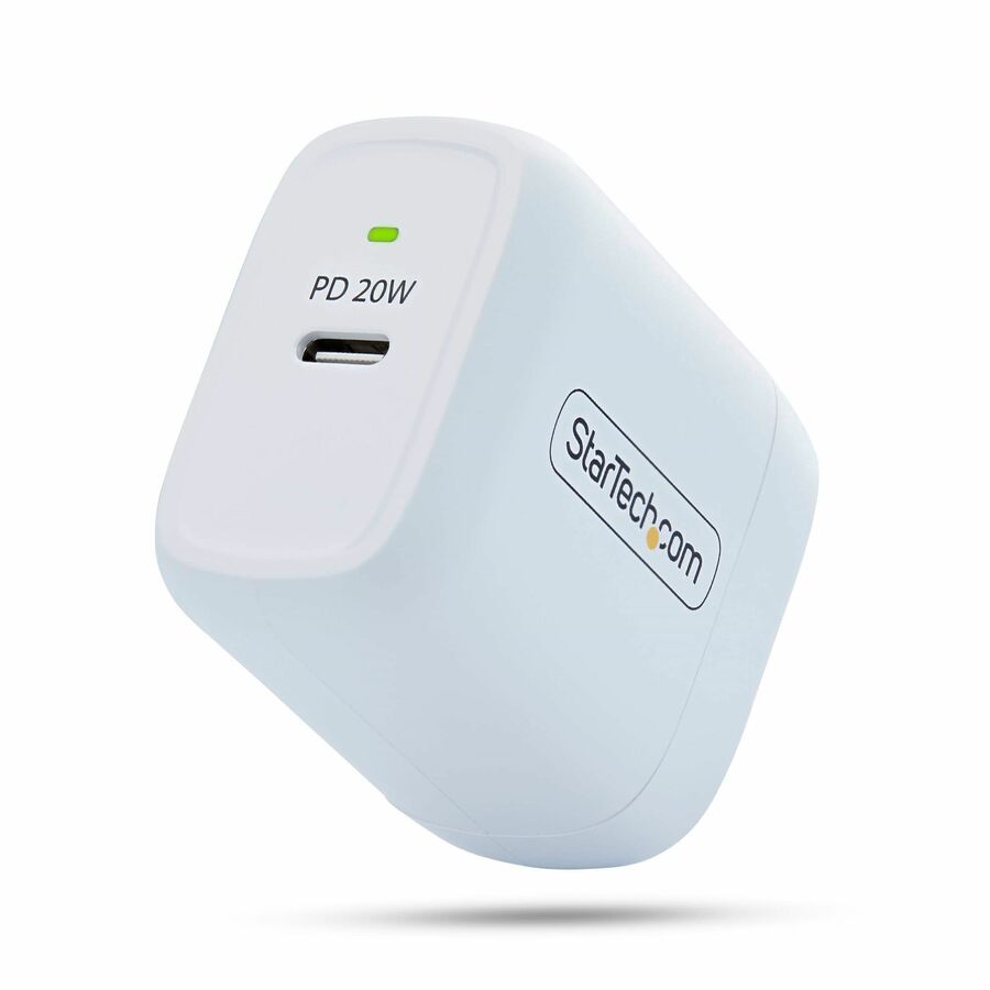 StarTech 20W USB-C Wall Charger, Portable Charger with USB Power Delivery Fast Charging, 5V/9V PD, USB-C Charger, White