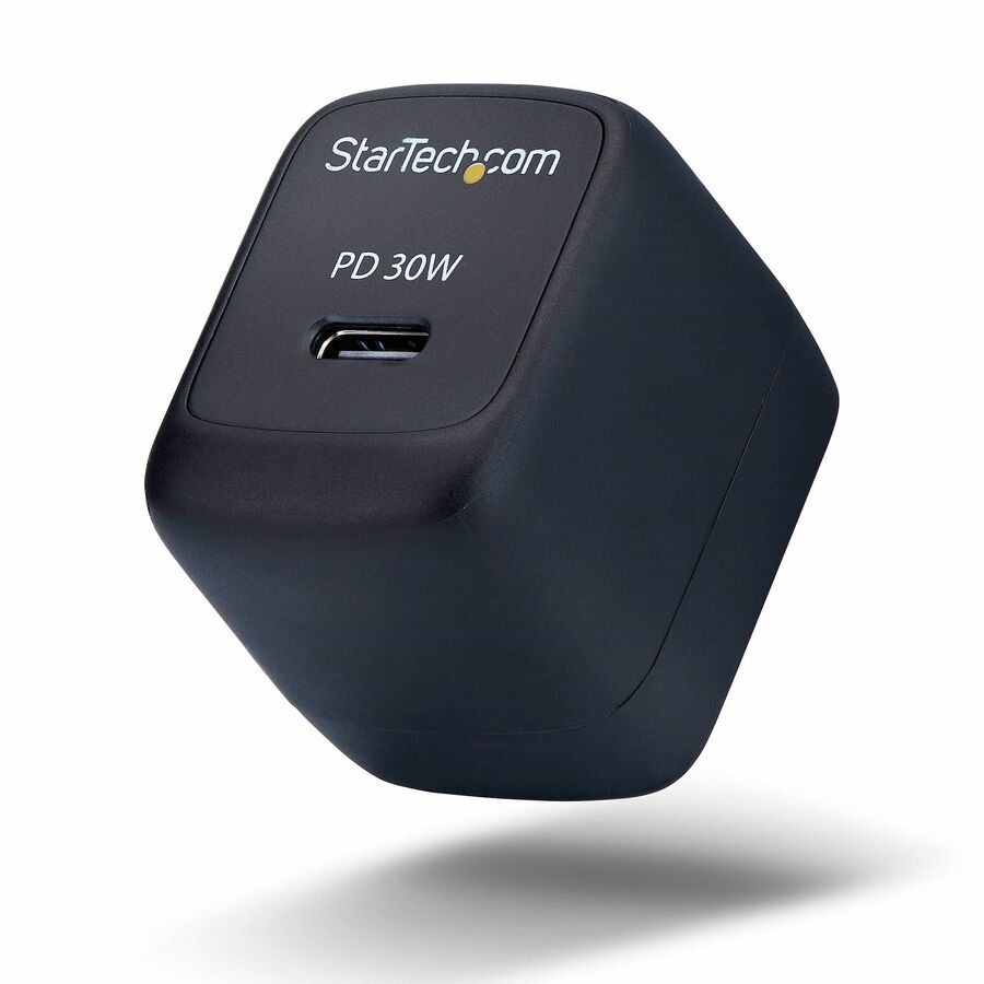 StarTech 30W USB-C Wall Charger, Portable GaN Charger with USB Power Delivery Fast Charging, GaN 5V/9V/15/20V, USB-C Charger, Black