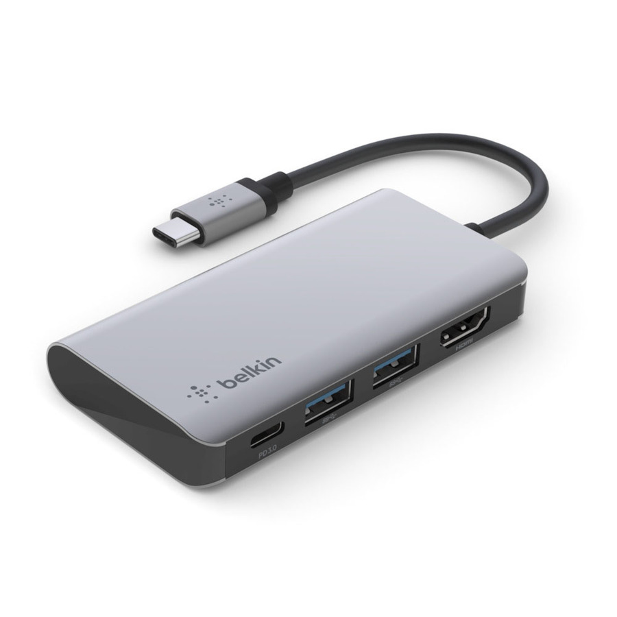 Belkin USB-C 4-in-1 Multiport Adapter, Laptop Docking Station, 2x USB-A 3.0, 4k HDMI, 100W Power Delivery