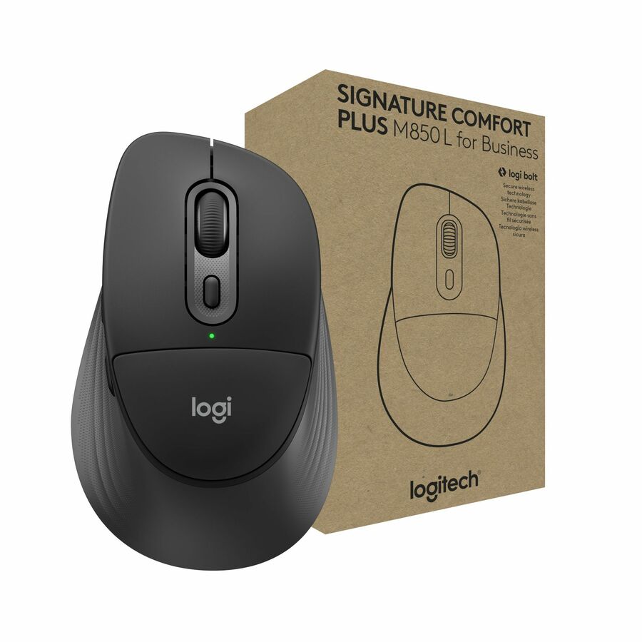 Logitech Signature Comfort Plus M850 L for Business, Wireless Mouse, Sculpted Design with Palm Cushion, Silent Clicks, Secure Receiver/Bluetooth, Windows/Mac/ChromeOS/Linux/iPadOS