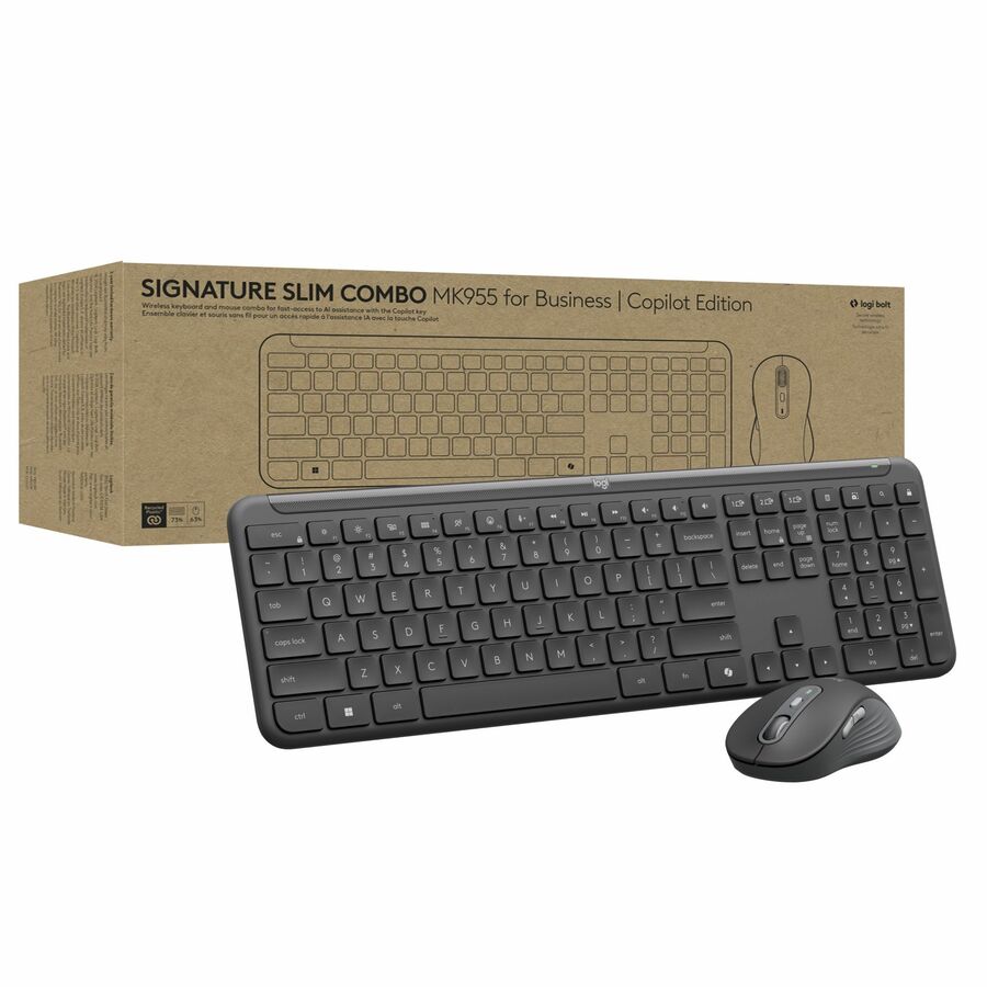 Logitech Signature Slim MK955 Combo for Business, Copilot Edition, Wireless Keyboard and Mouse, Graphite