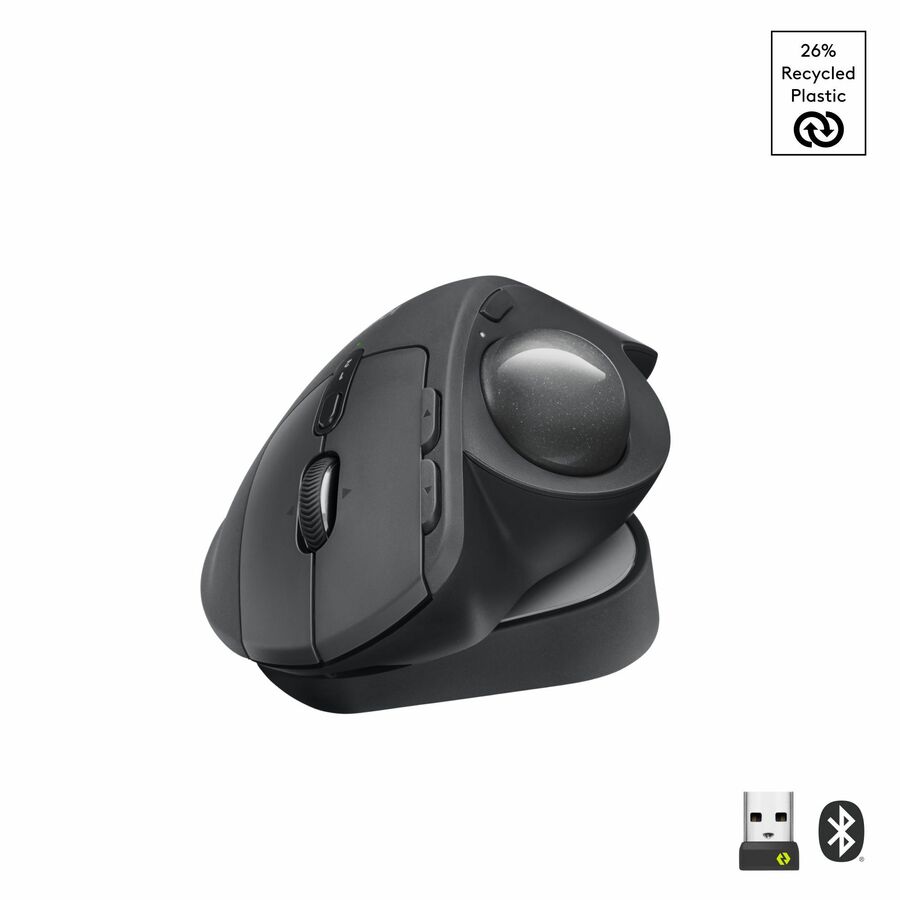 Logitech MX Ergo S Plus Advanced Wireless Trackball Mouse, USB-C Rechargeable Wireless Ergonomic Mouse With Bluetooth and Encrypted Dongle, 6 Programmable Buttons, for PC/Mac (Graphite)