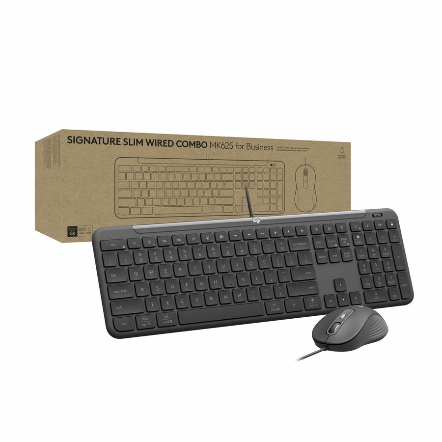 Logitech Signature Slim Wired Combo MK625 for Business, Optical Wired Mouse, Full-Size Keyboard, Plug-and-Play, Graphite