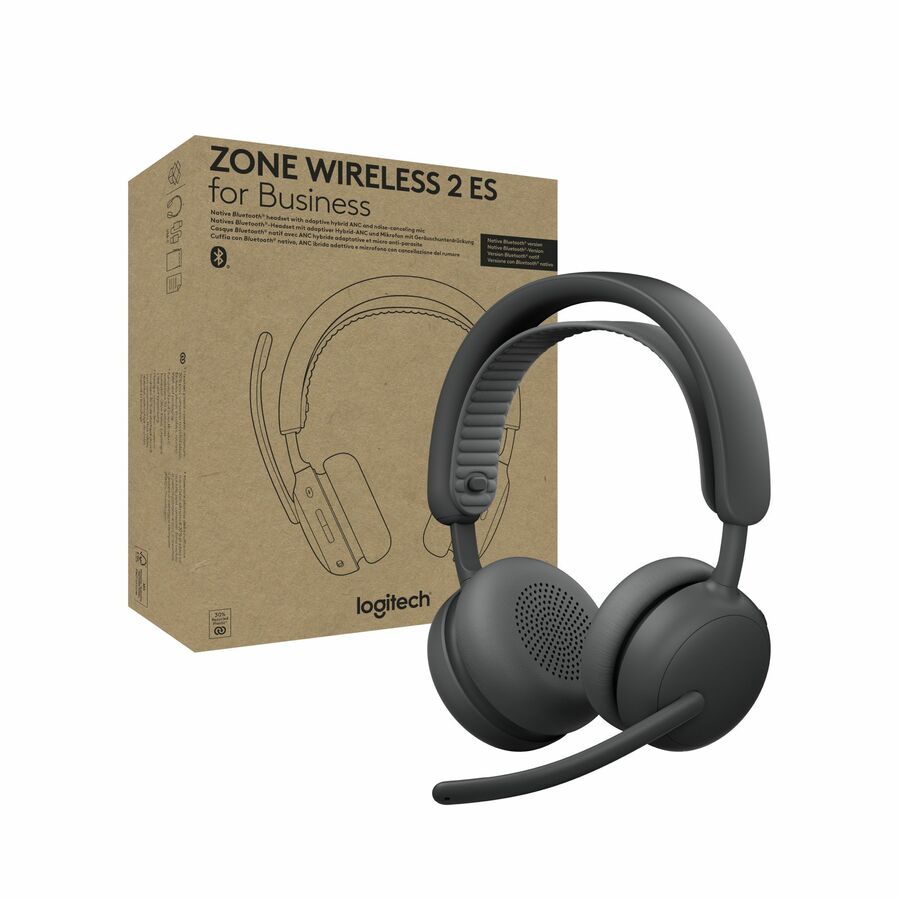 Logitech Zone Wireless 2 ES for Business - Noise-Canceling Wireless Headset with Adaptive Hybrid ANC, Native Bluetooth, Microsoft Teams Certified - Graphite