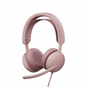 Logitech Zone Wired 2 for Business - Noise-Canceling Headset with Adaptive Hybrid ANC, Microsoft Teams Certified, USB-C with USB-A adapter, Rose