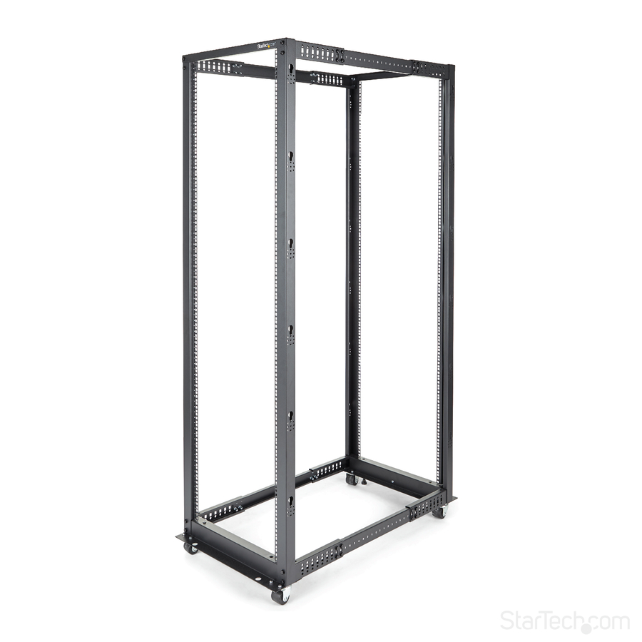 StarTech 4-Post 42U Mobile Open Frame Server Rack, 19" Network Rack with Casters, Rolling Rack for Computer/AV/Data/IT Equipment