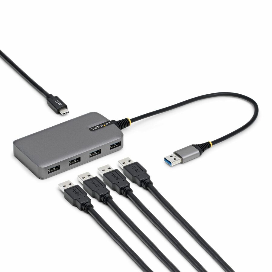StarTech 4-Port USB-A Hub, 5Gbps, Bus Powered, USB-A to 4x USB-A Hub with USB-C Auxiliary Power Input, Portable USB Hub