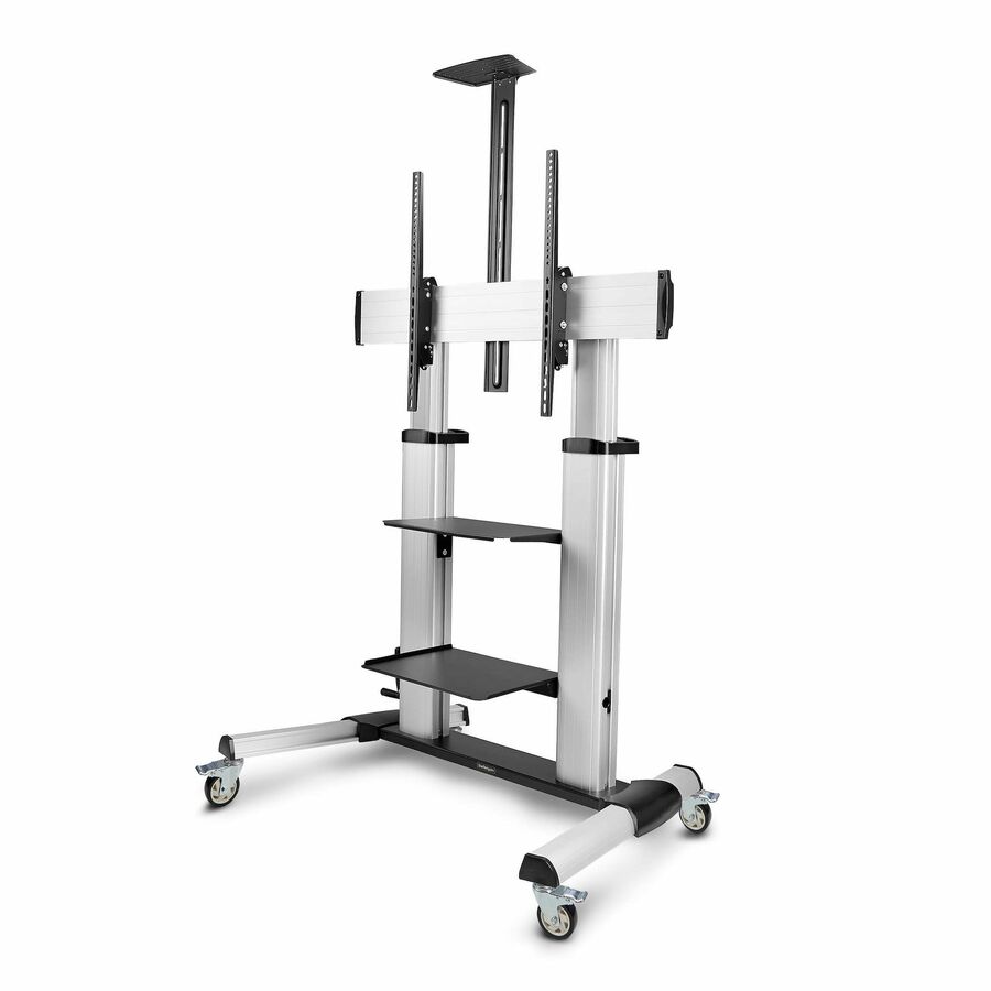 StarTech Rolling TV Cart/Stand On Wheels, For 60-100inch Flat Screens and 220lb, Height Adjustable Mobile Trolley Mount/Portable Stand