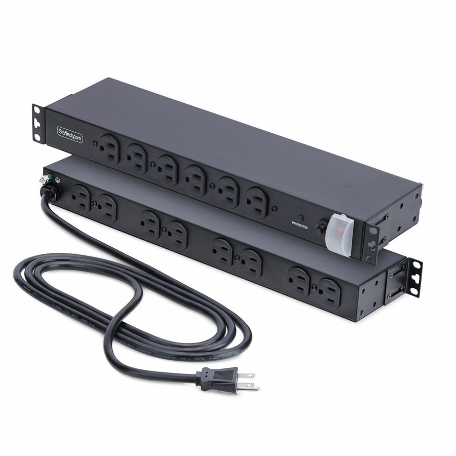 StarTech 14-Outlet Rackmount PDU, 1U Server Power Strip, 6x Front and 8x Rear Ports, Mounted Power Distribution Unit for 19in Racks
