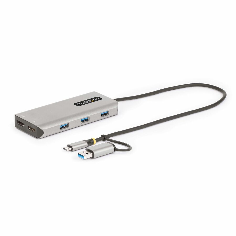 StarTech USB-C Multiport Adapter w/Attached USB-C to USB-A Dongle, Dual HDMI 4K/1080, 3x USB, Mini Laptop Docking Station, Travel Dock