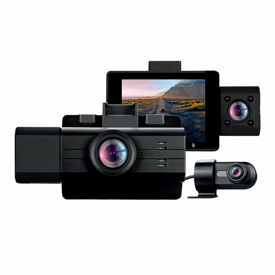 myGEKOgear by Adesso Scout Pro 2K 3-Channel Dash Cam Surveillance Edition with Front View, Cabin View, Rear View, APP for Instant Video Access, Wide Angle View, 32GB SD Card Included, G-Sensor, ODB2 Cable for Toolless 24/7 Surveillance