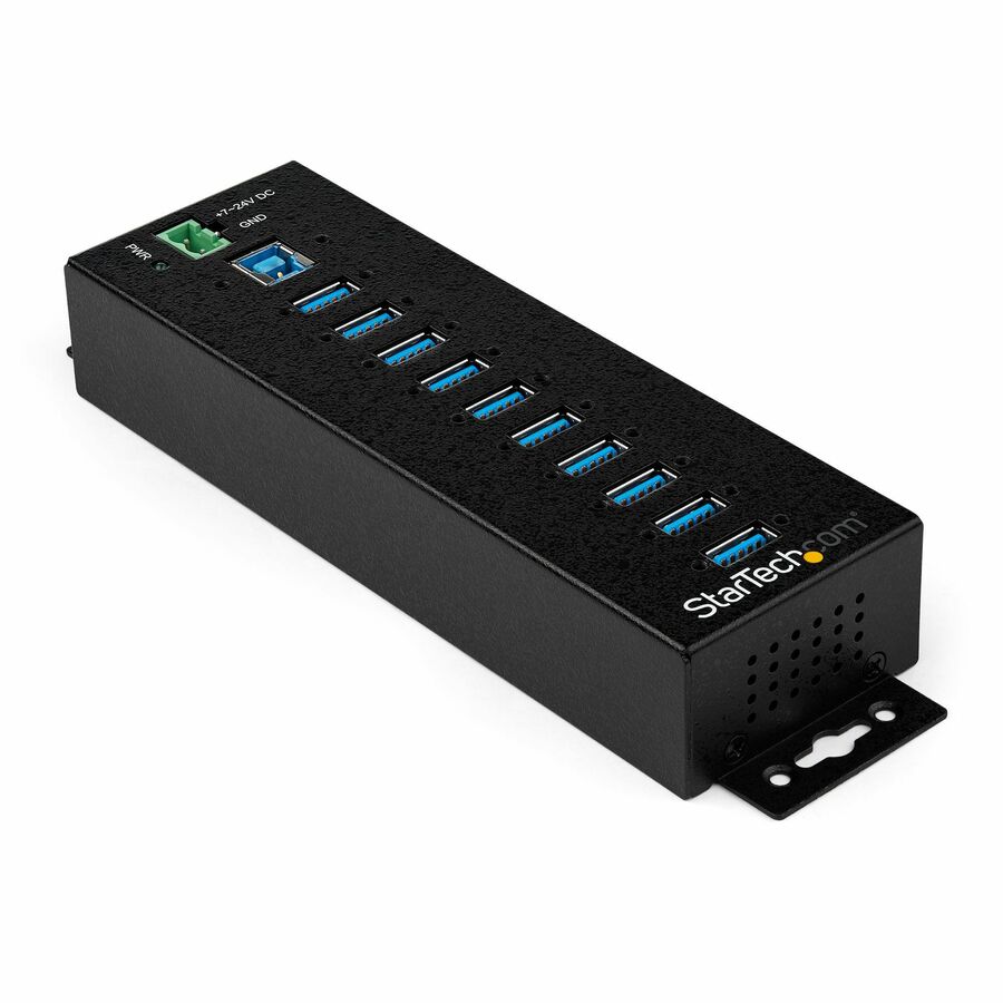 StarTech 10 Port USB Hub w/ Power Adapter, Metal Industrial USB 3.0 Data Hub, Din Rail, Wall & Desk Mount USB 3.2 Gen 1 5Gbps Hub, TAA