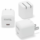 Plugable GaN USB C Charger Block, 30W Portable Charger, Foldable Prongs, 3 Pack