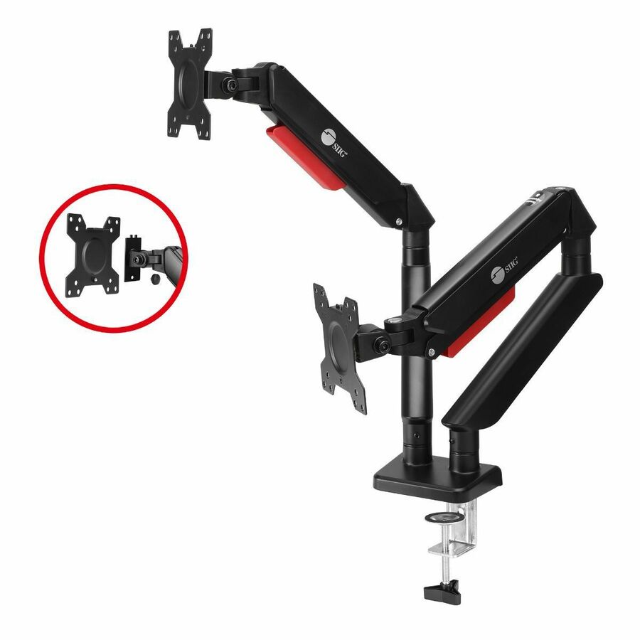 SIIG Dual Monitor Gas Spring Arm Desk Mount - 13" to 32" - Max Load 22 lbs - VESA 75/100mm
