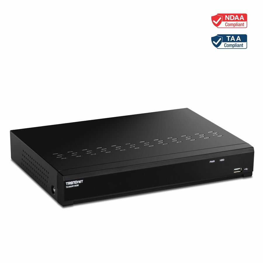 TRENDnet 8-Channel UHD PoE NVR, H.264/H.265 4K (8MP), Up to 12TB Storage (HDD Not Included), Supports one 4K Camera Channel, 8 PoE ports, 80W PoE Power Budget, Rackmount Design, 240fps, TV-NVR1508